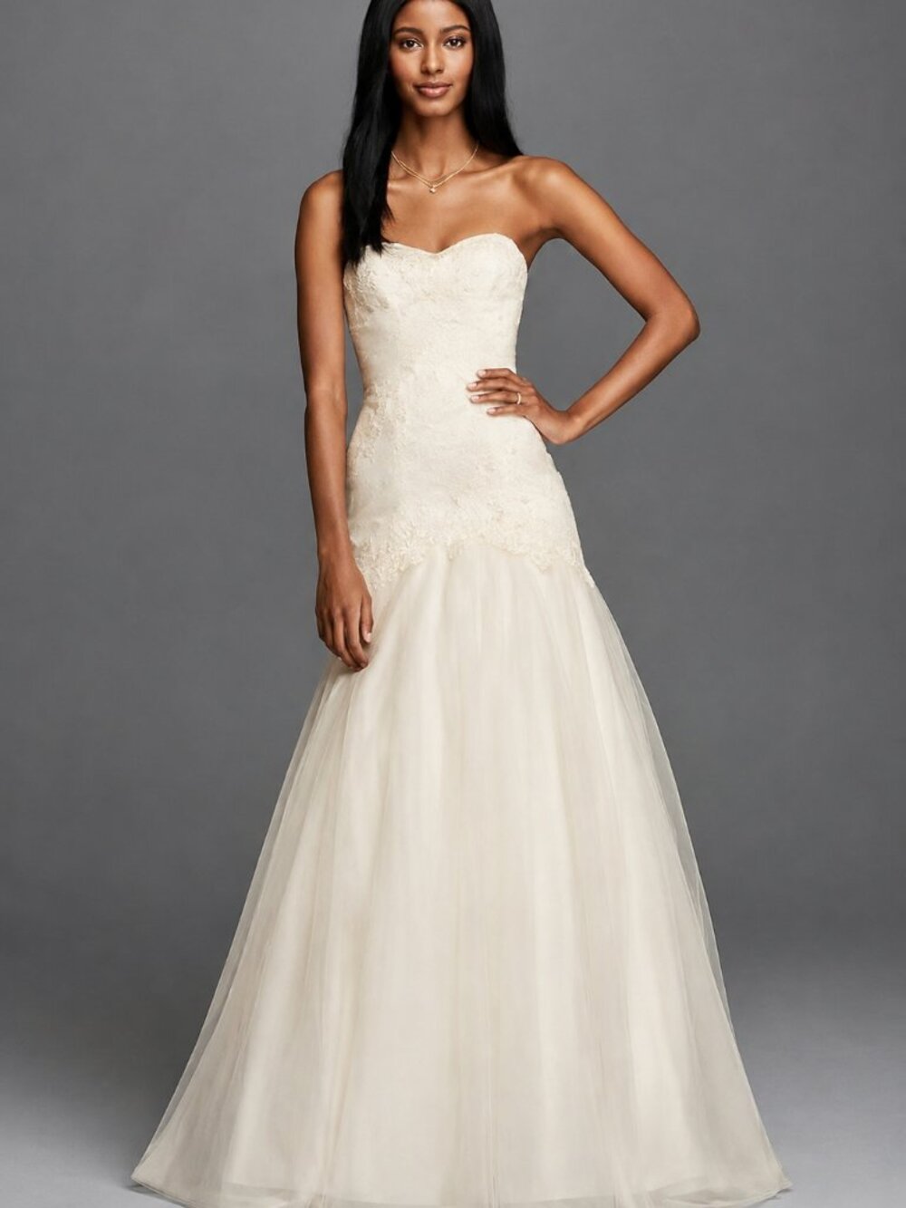 David’s Bridal Collection OP1267 Ivory Lace Trumpet Wedding Dress Size 12 NWT